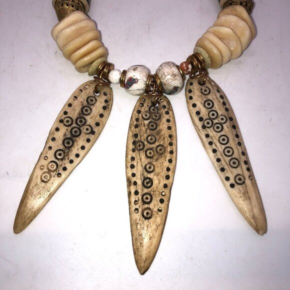 Dramatic Ethiopian Bone Amulets Talismans Bone Wooden Beads Ethnic Necklace - Picture 3 of 8